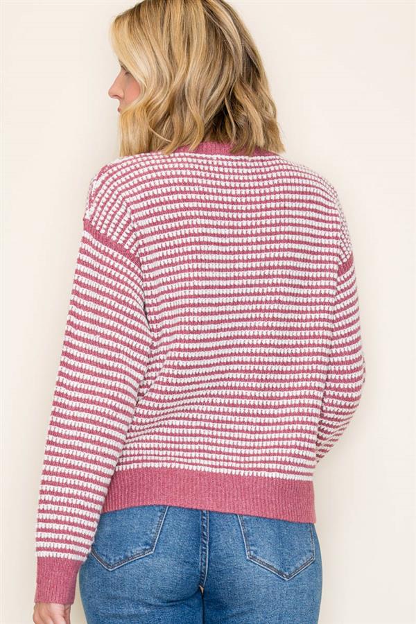 Two Tone Waffle Striped Pullover Sweater