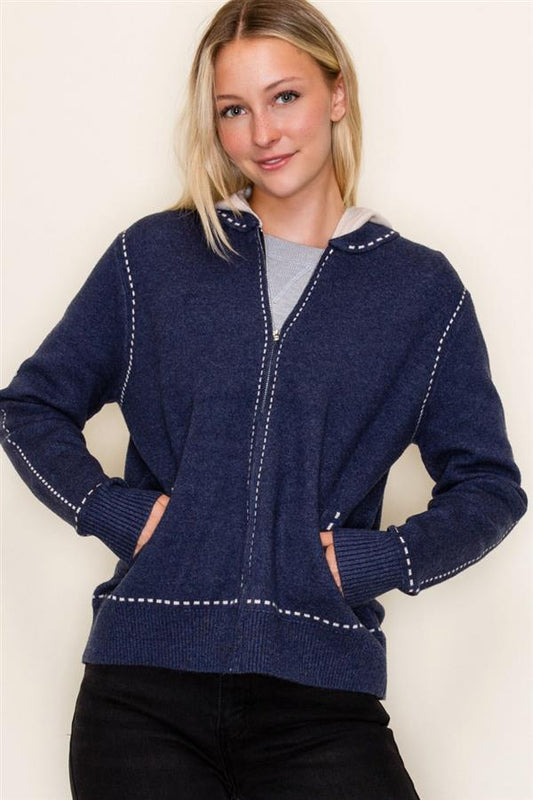 Sitched Zip Up Sweater Jacket