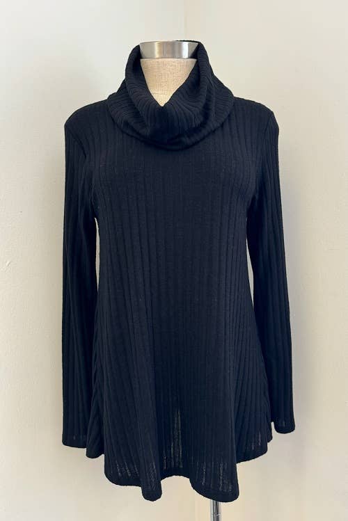 Cowl Neck Long Ribbed Sweater