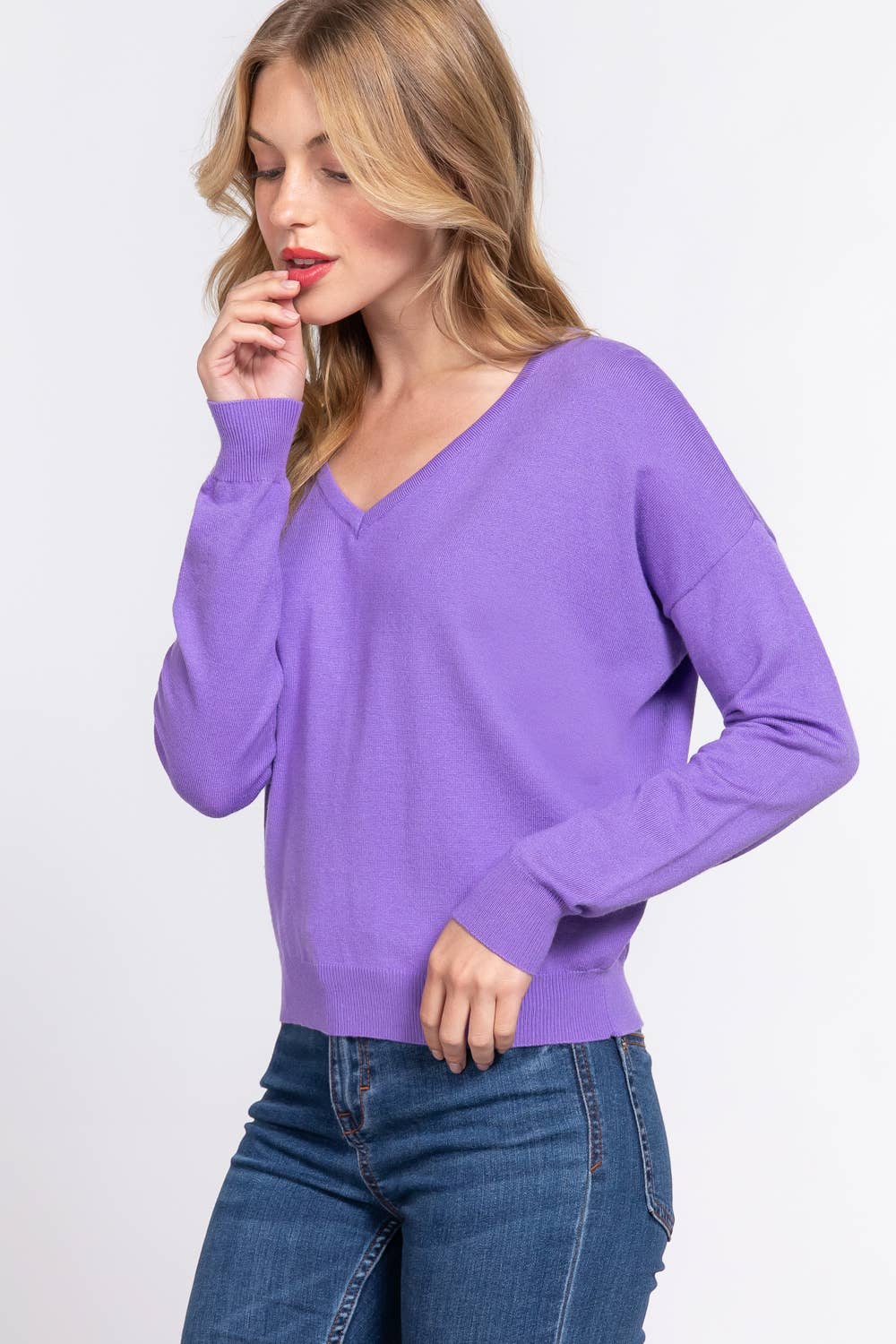 Long Sleeve V-neck Back Cross Strap Sweater