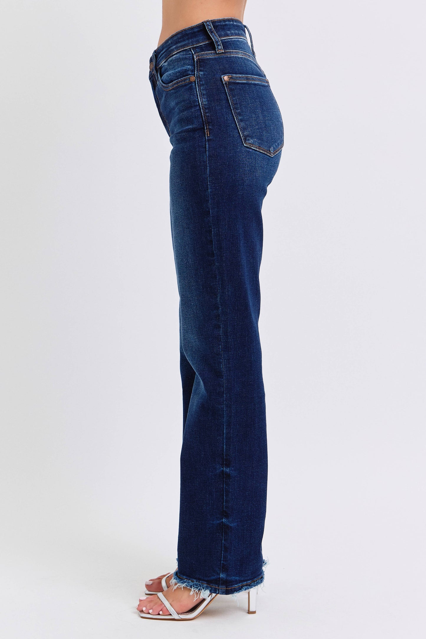 Judy Blue Mid Rise Straight Leg with Fray Hem (32" inseam)