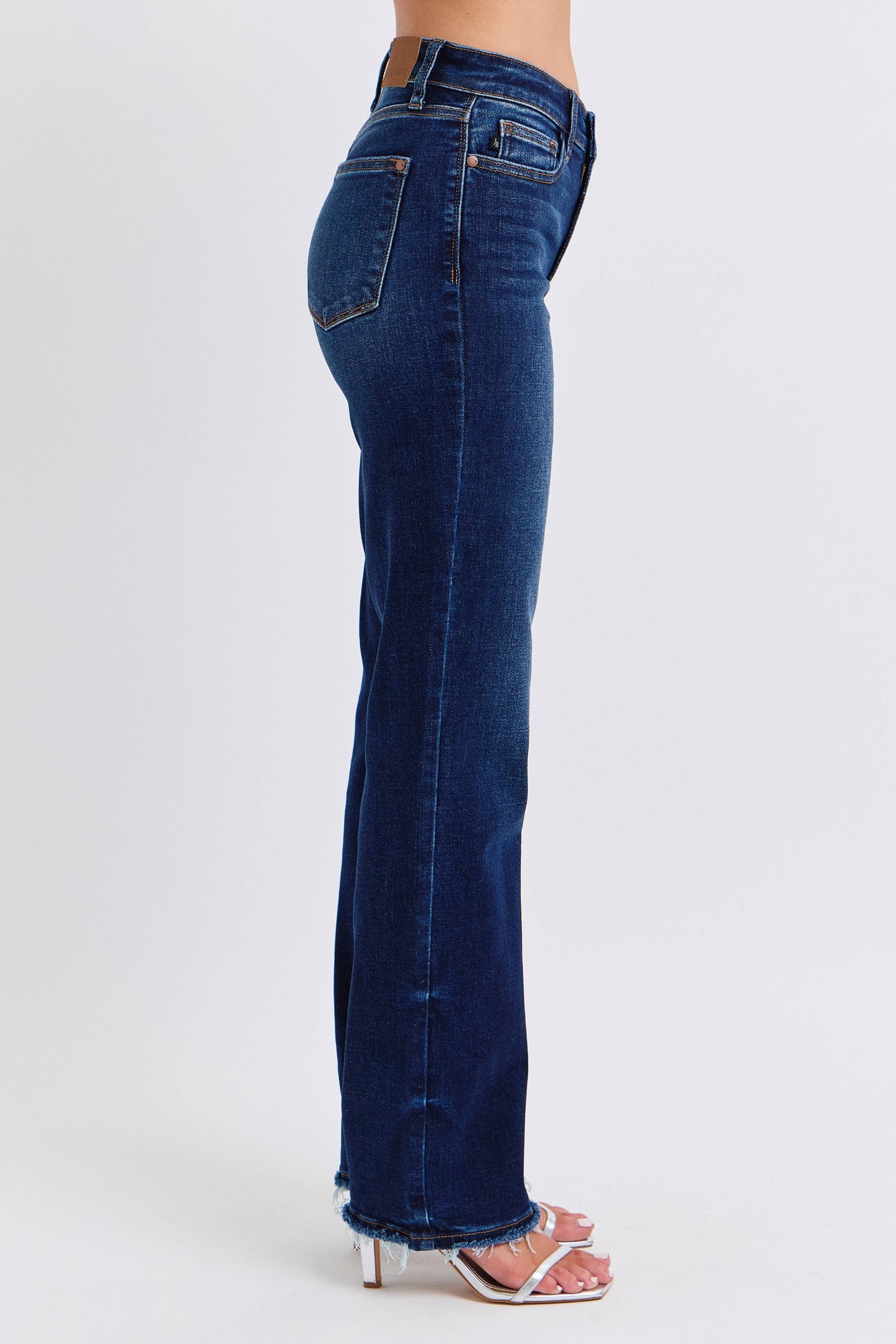 Judy Blue Mid Rise Straight Leg with Fray Hem (32" inseam)