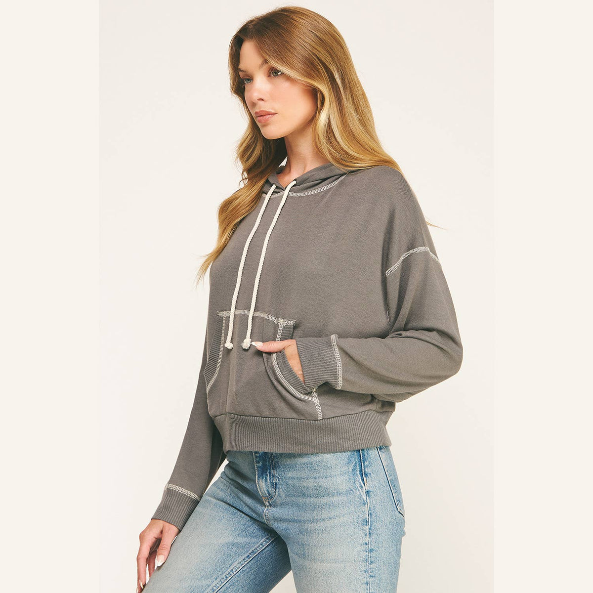 Urban Cozy Cuffed Hoodie Cropped Pullover