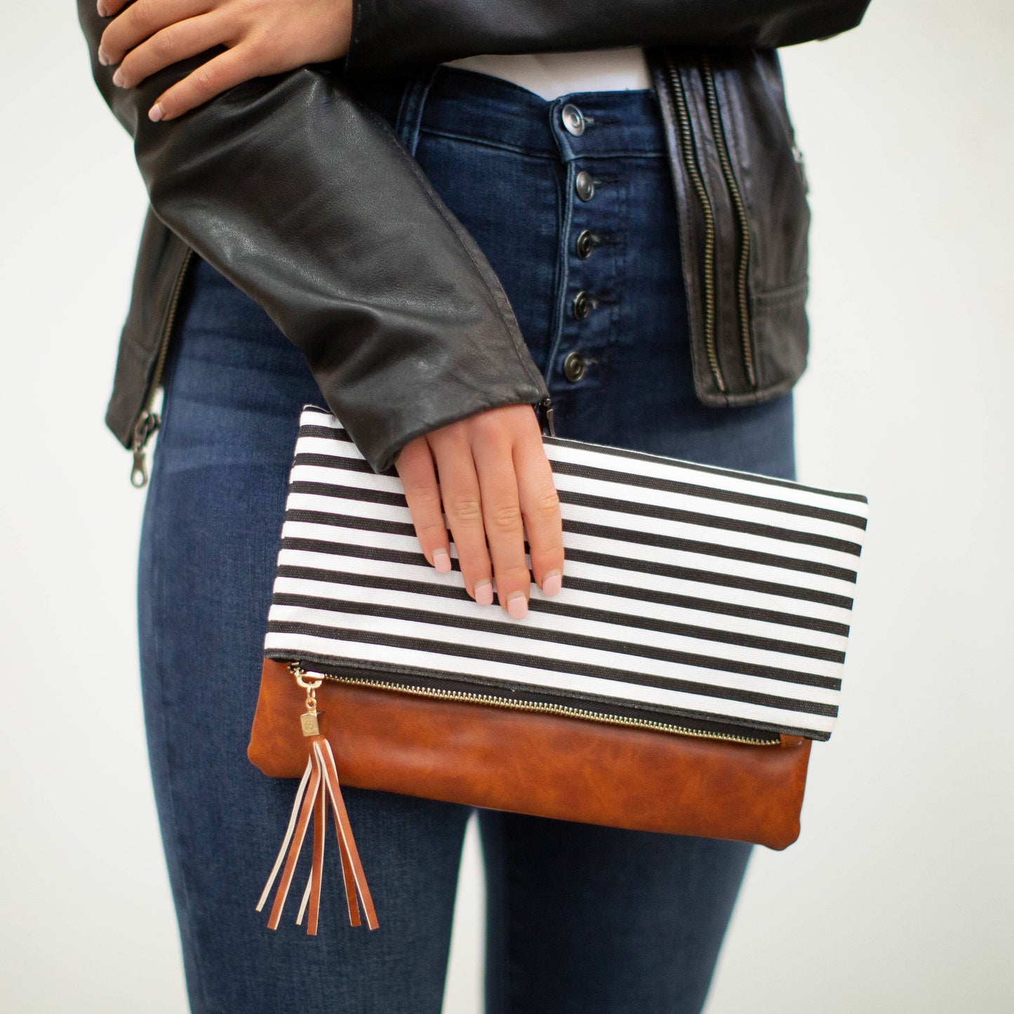 Fold Over Stripe Clutch Purse