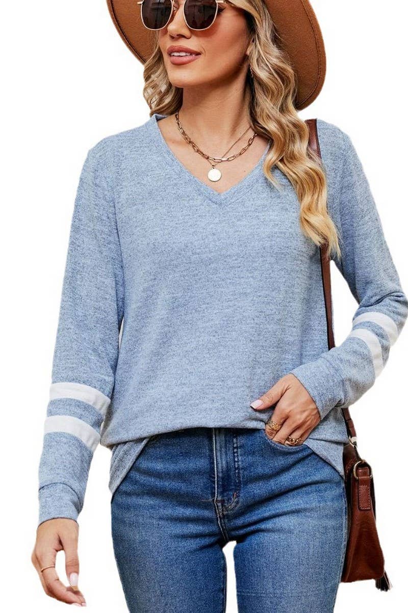 V-Neck Long Sleeved Contrast Color Top