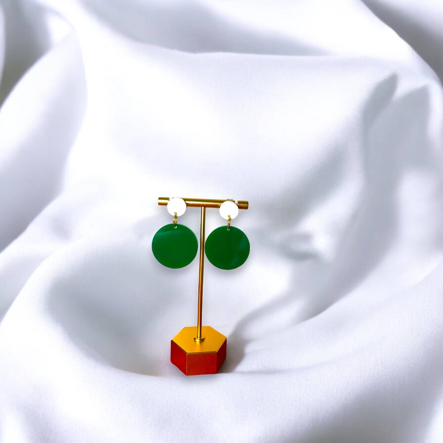 Green & White Acrylic Game Day Earrings: Small Circles