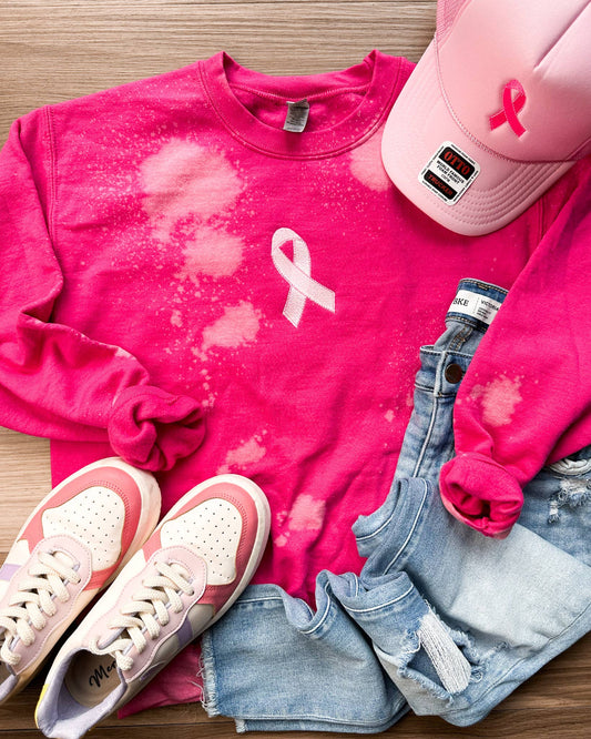 Breast Cancer Ribbon Bleached Sweatshirt