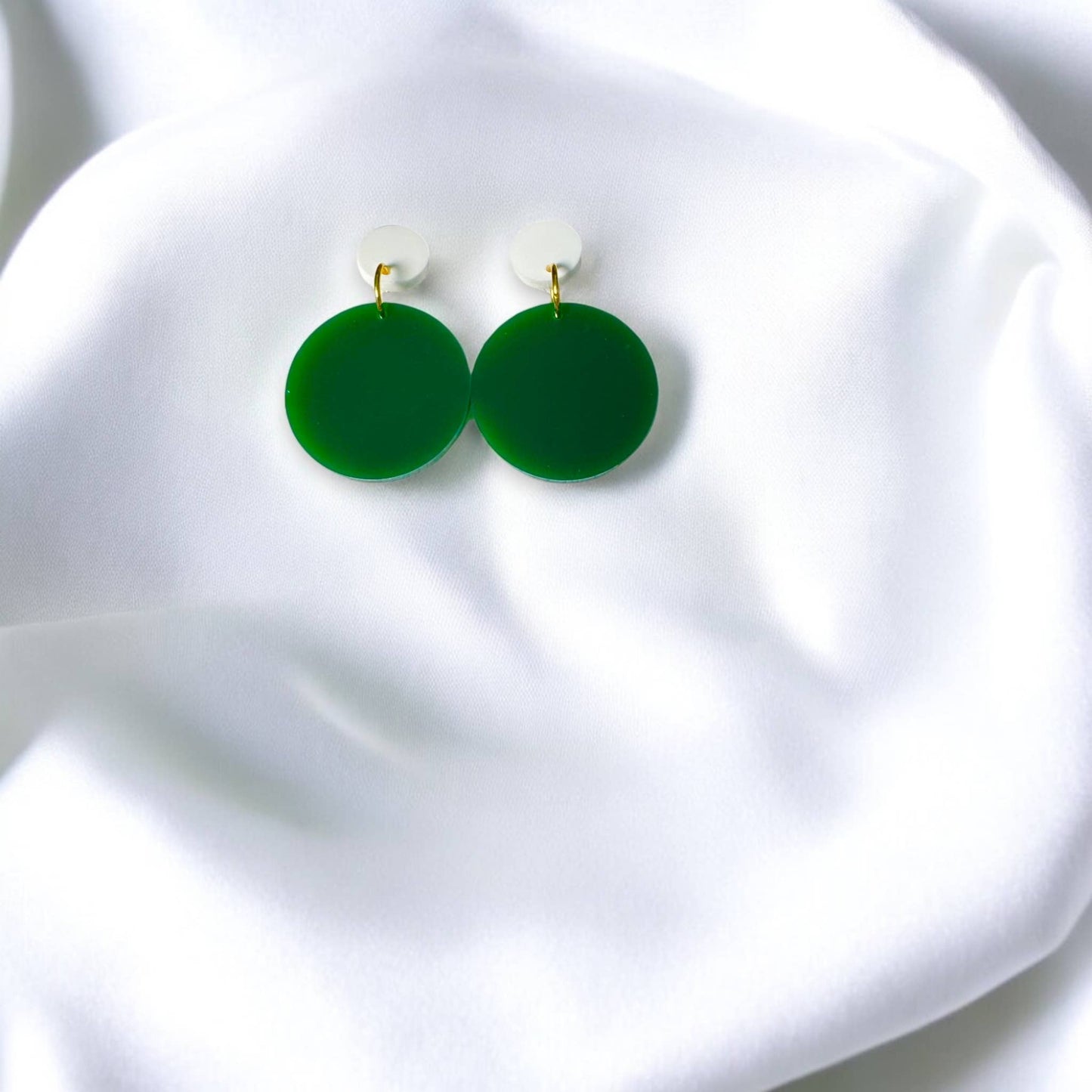 Green & White Acrylic Game Day Earrings: Small Circles