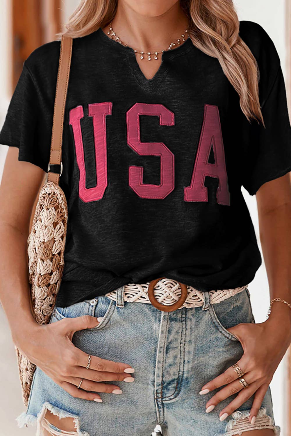 USA Lettering Patch Short Sleeve Graphic Tee