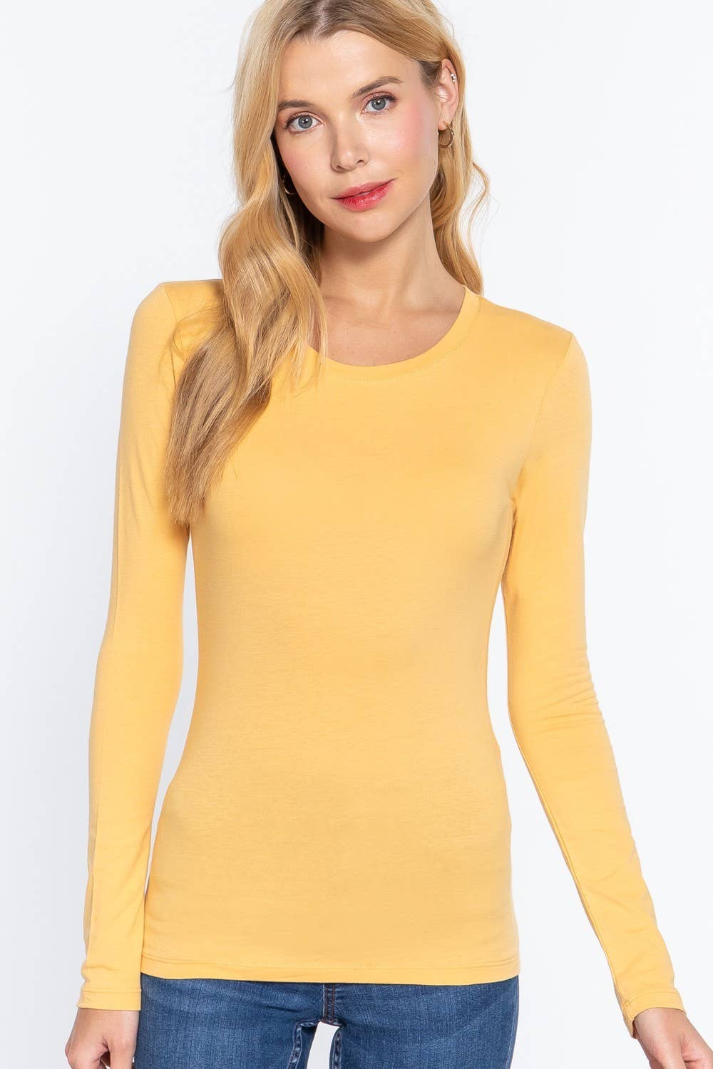 Long Sleeve Crew Neck Cotton Spandex Jersey Top