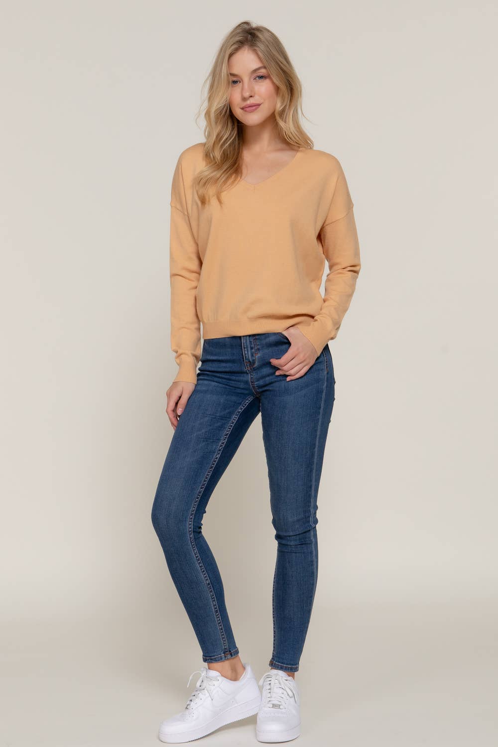 Long Sleeve V-neck Back Cross Strap Sweater