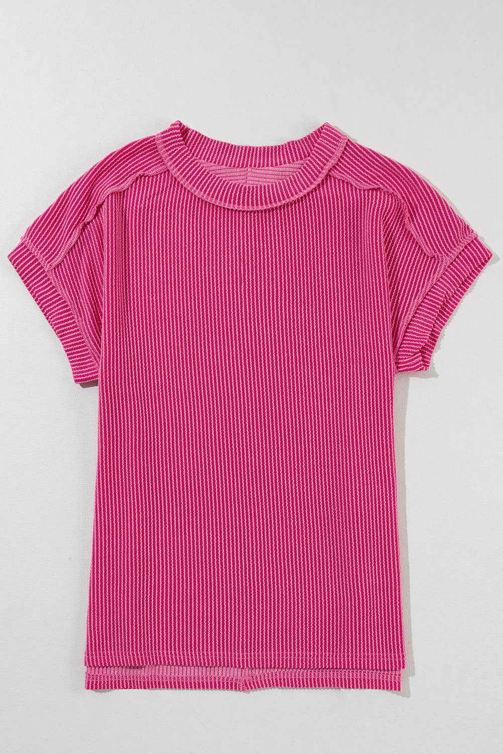 Solid Textured Exposed Seam Casual T-shirt