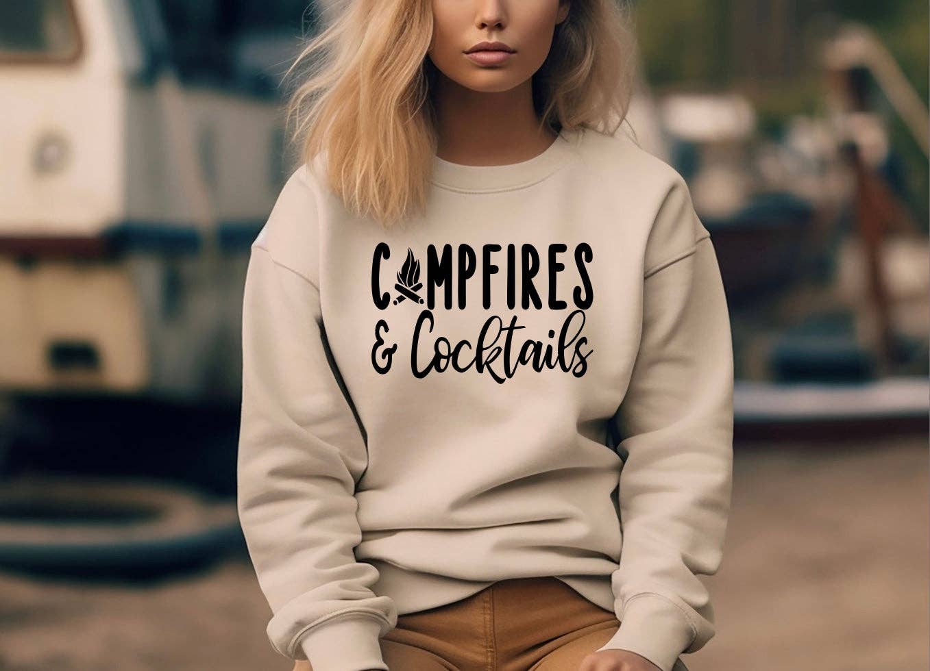 Campfires and Cocktails- Unisex Crewneck for Camping Lovers