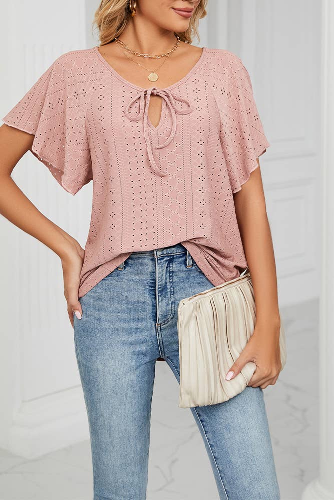 Hollow Out Straps Ruffle Sleeves Top