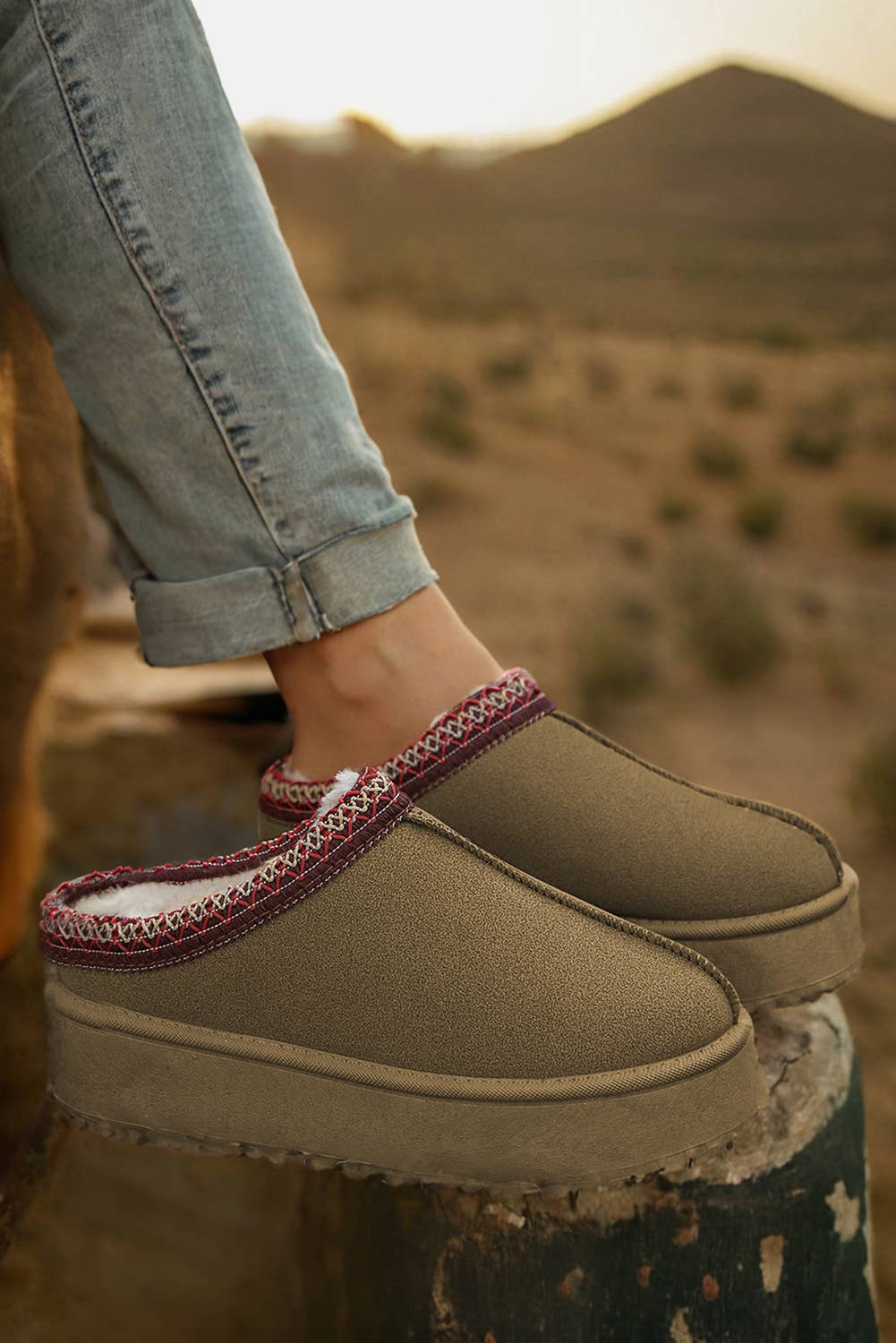 Contrast Print Suede Plush Lined Boots