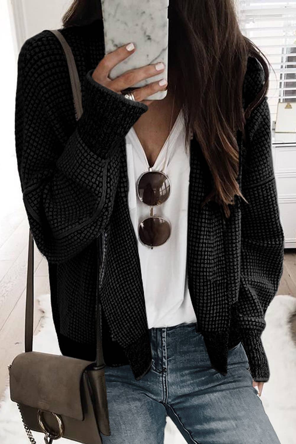 Contrast Trim Open Front Cardigan