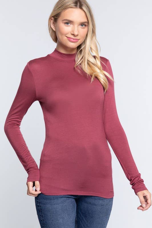 Long Sleeve Mock Neck Rayon Spandex Jersey Top