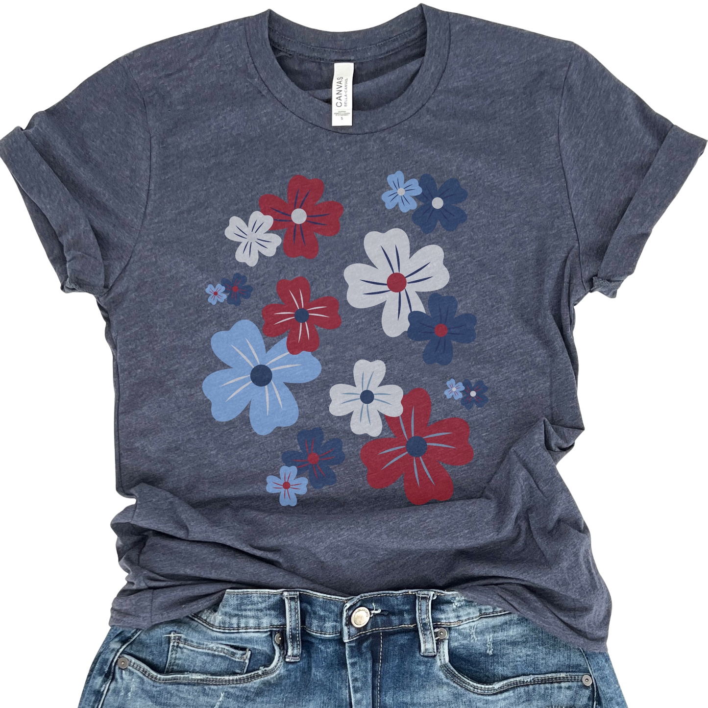 Red, White & Blue Flower Graphic T-Shirt