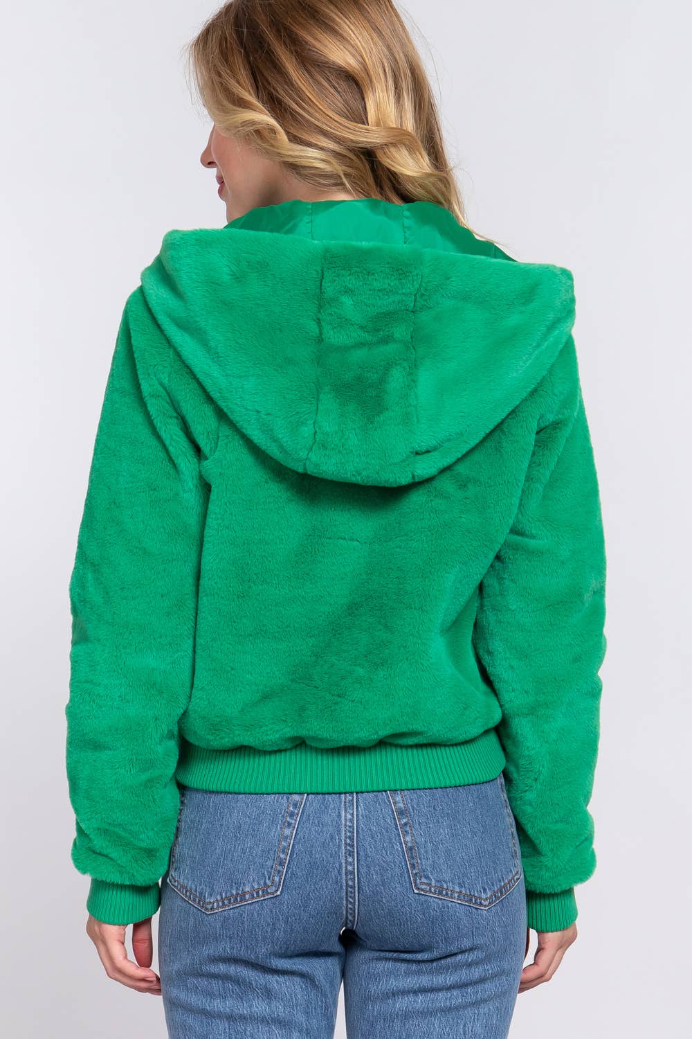 Long Sleeve Zip Up with Hoodie Faux Fur Jacket