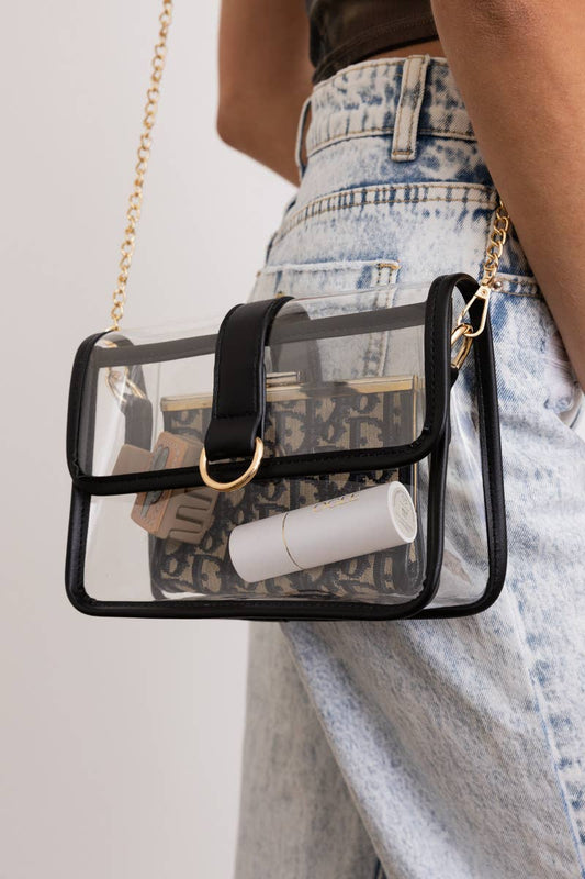 Clear Stadium Bag with Gold Chain Strap