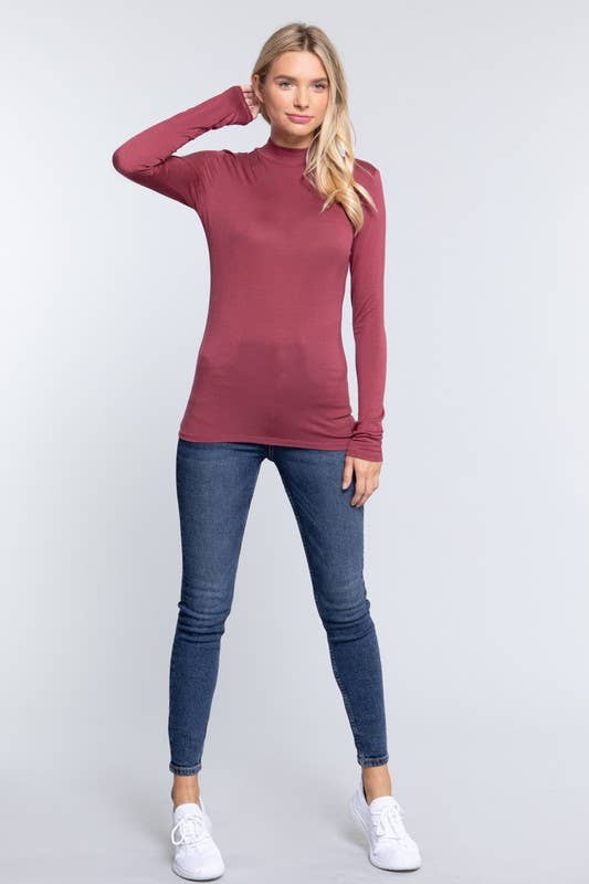 Long Sleeve Mock Neck Rayon Spandex Jersey Top