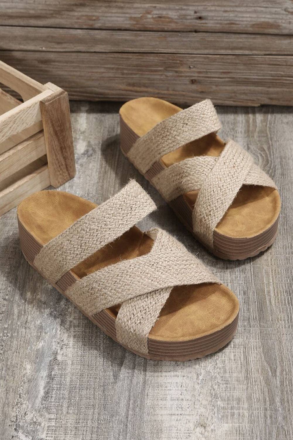 Woven Cross Criss Hollowed Slip-On Sandals