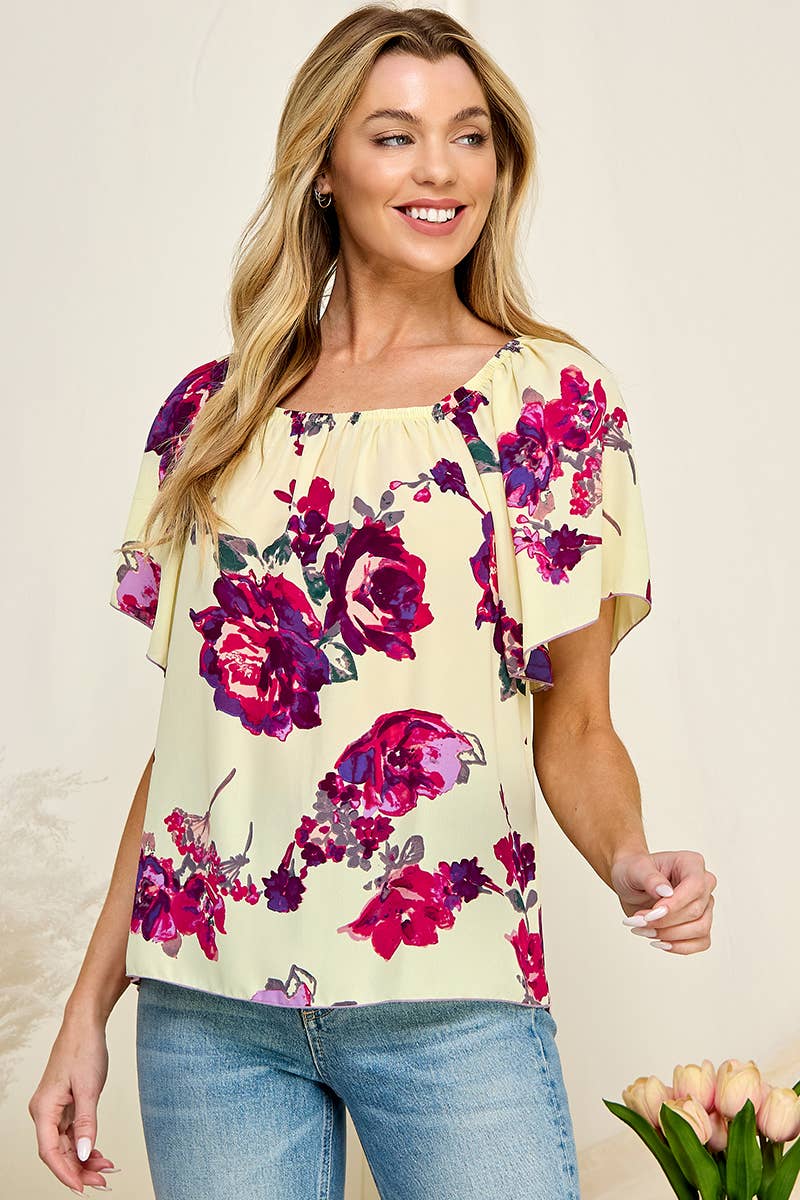 Lightweight Floral Top with Short Sleeves