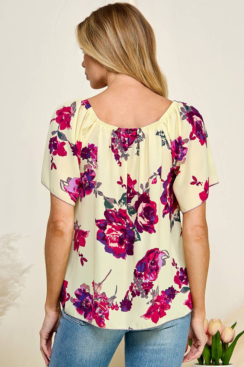 Lightweight Floral Top with Short Sleeves