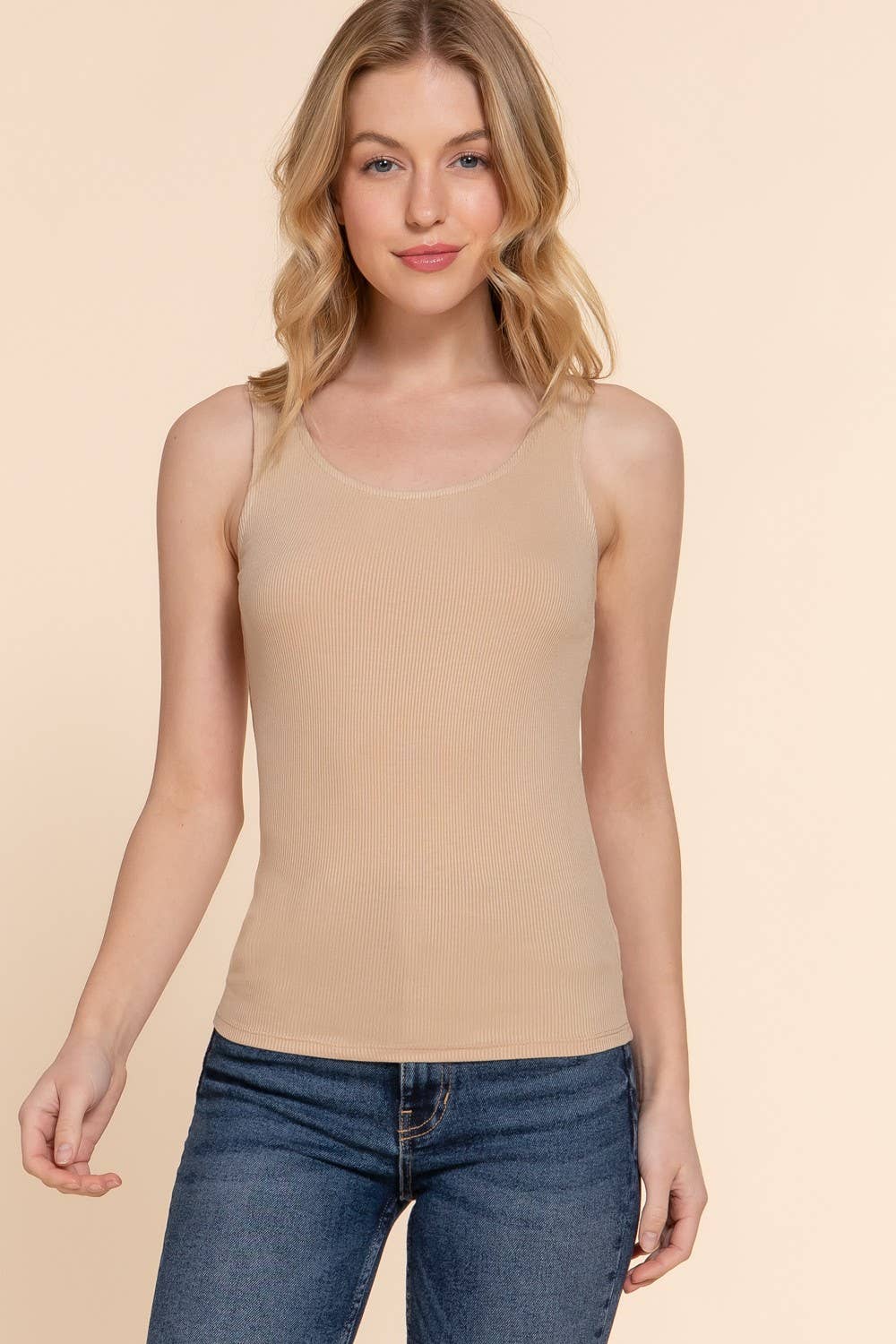 Double Scoop Neck Knit Tank Top