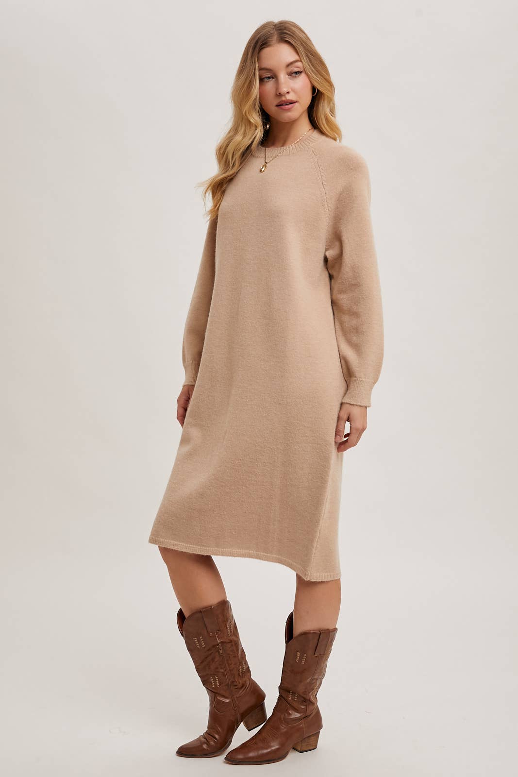 Basic Knit Sweater Midi Dress (Beige)