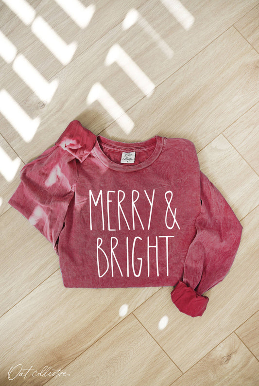 Merry and Bright Mineral Washed Long Sleeve Graphic Tee