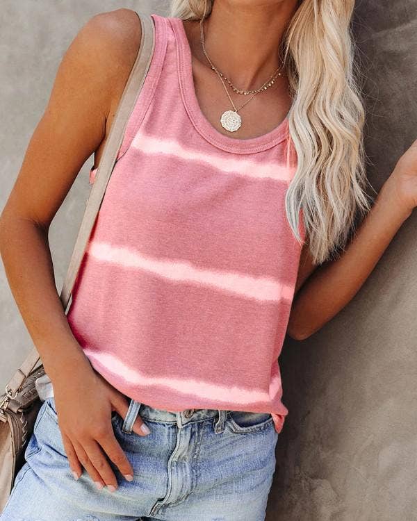 Sleeveless silky tank with white stripes