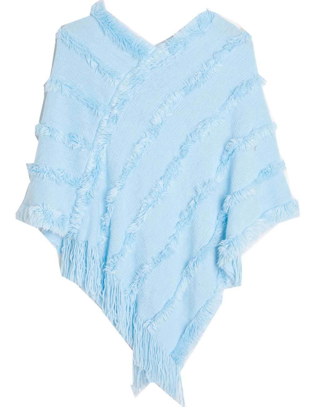 Tassel Trim Shawl with V-Neck and Hood