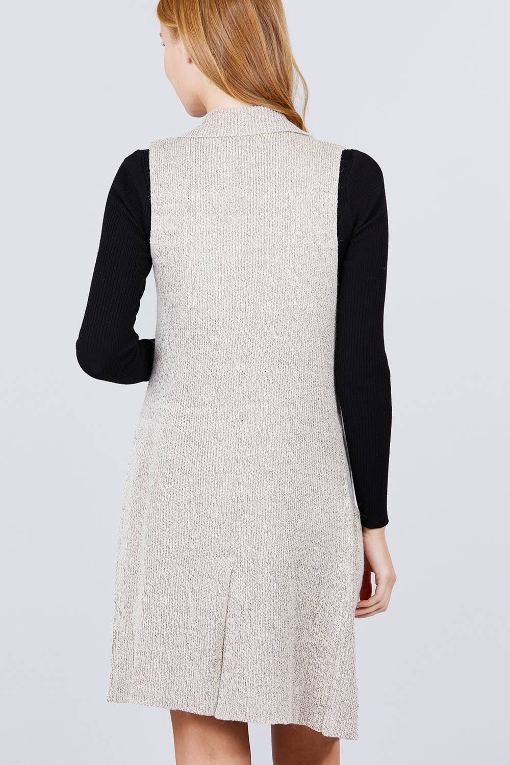 Sleeveless Notched Collar Long Sweater Vest