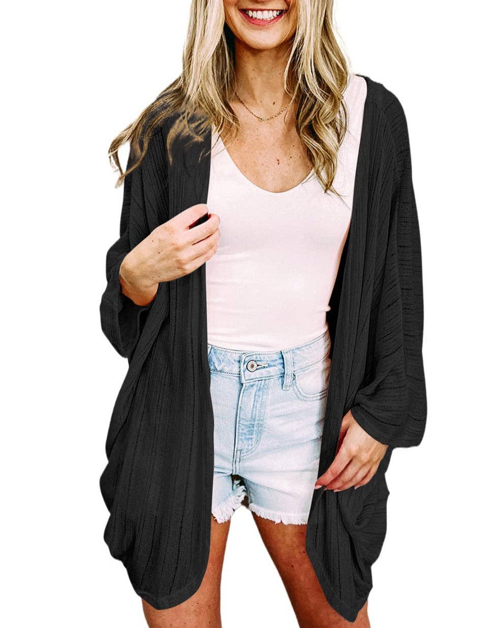 Semi-Sheer 3/4 Sleeve Cardigan