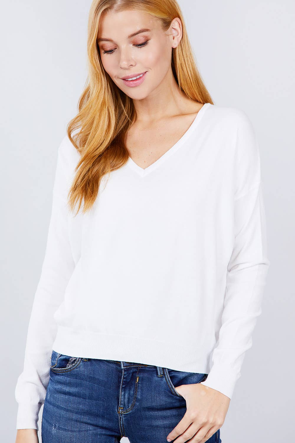 Long Sleeve V-neck Back Cross Strap Sweater