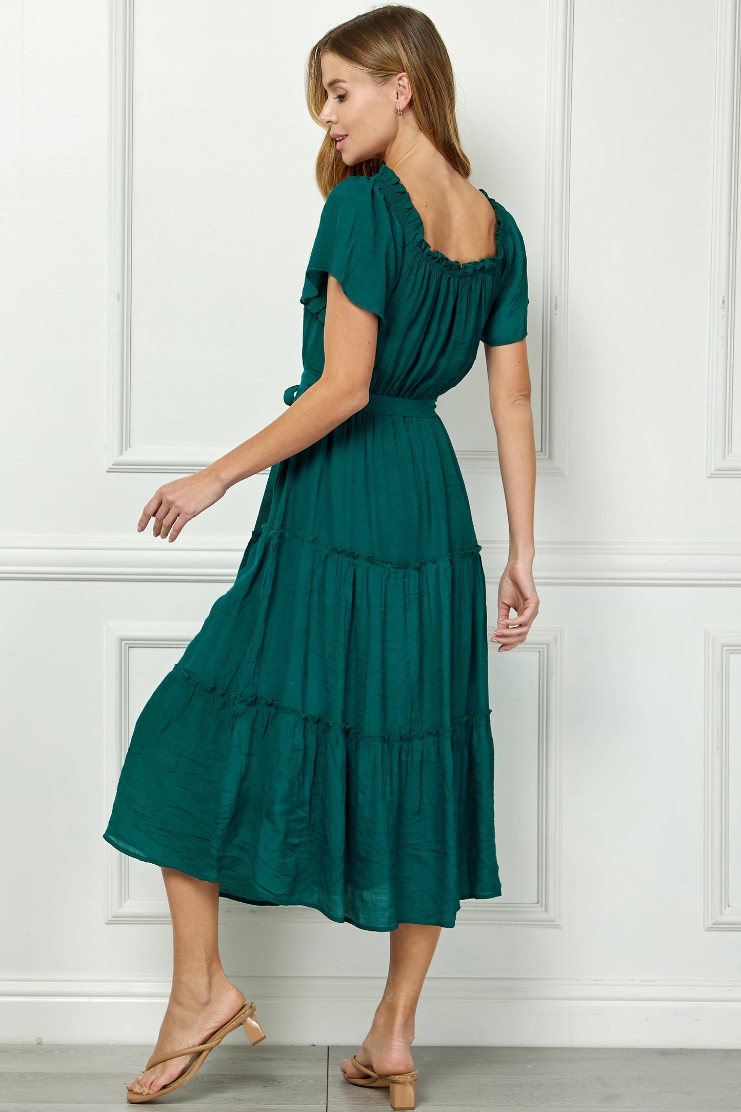 Ruffled Tiered Cropped Maxi Dress with Lining