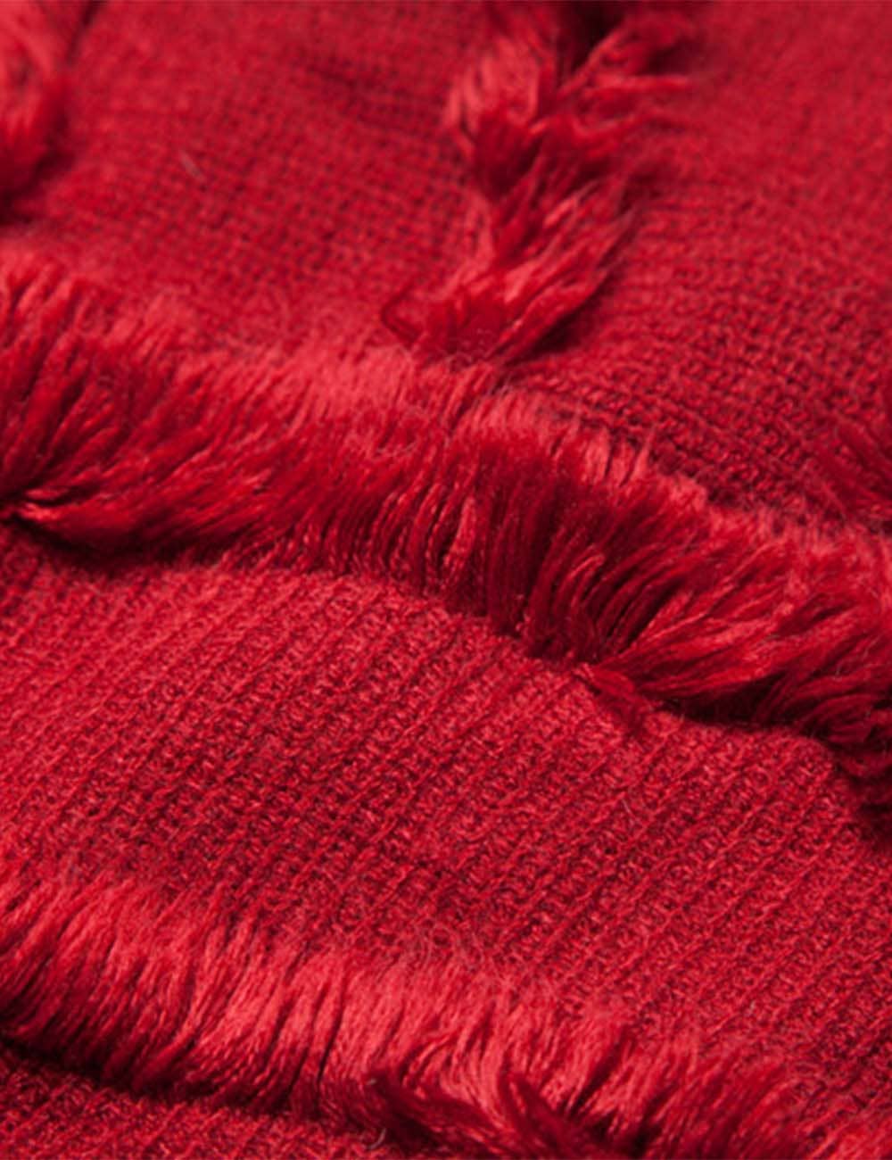 Tassel Trim Shawl with V-Neck and Hood
