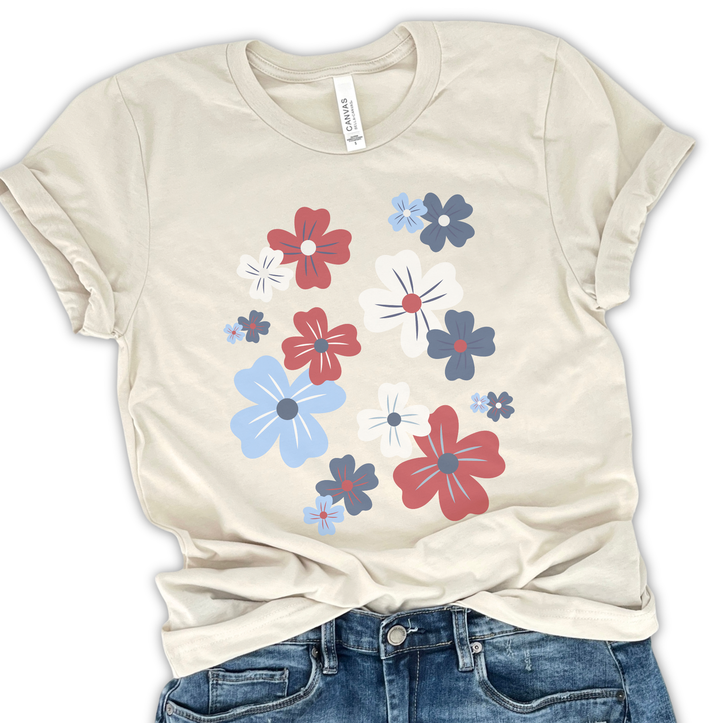 Red, White & Blue Flower Graphic T-Shirt