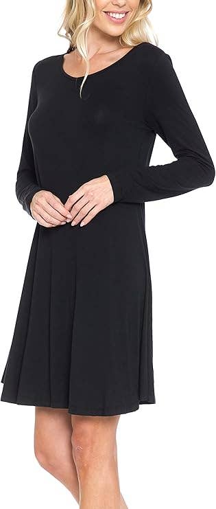 Women Long Sleeve Tunic Dress (Black)
