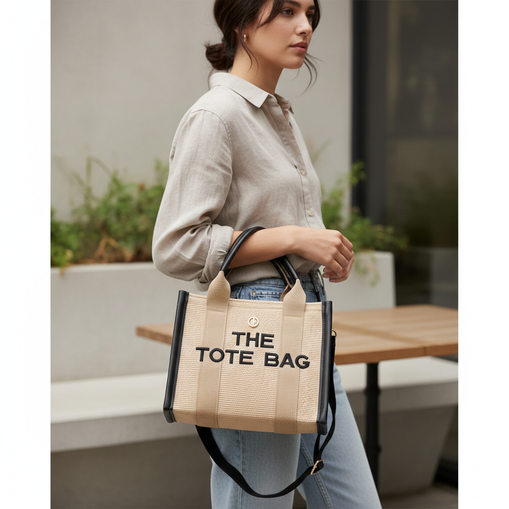Canvas Tote Bag with Black Trim