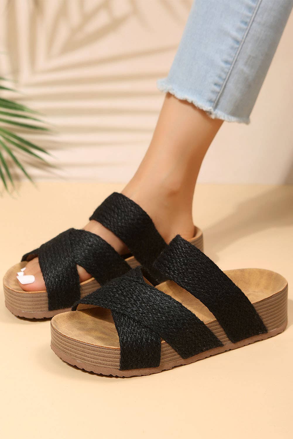 Woven Cross Criss Hollowed Slip-On Sandals