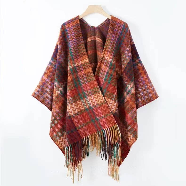 Bohemia Western Ethnic Plaid Tassel Kimono