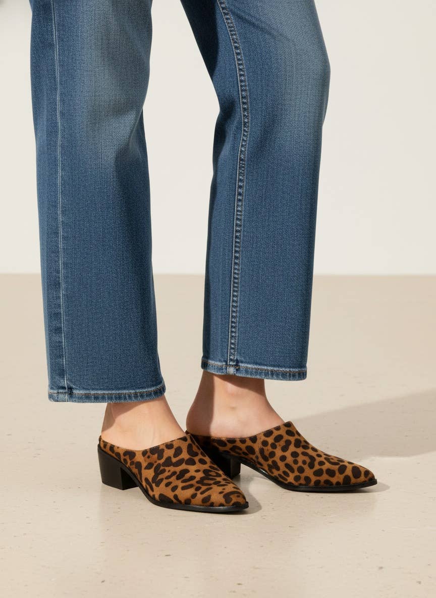 Gina Pointed Toe Mule Bootie with Stacked Heel