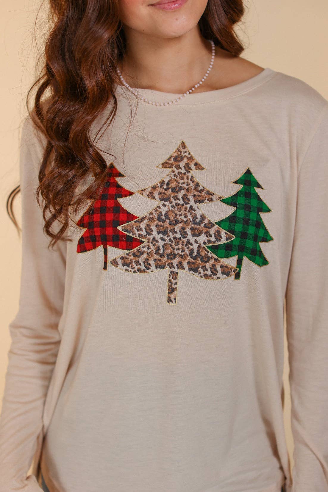 Long Sleeve Festive Forest Printed Oatmeal