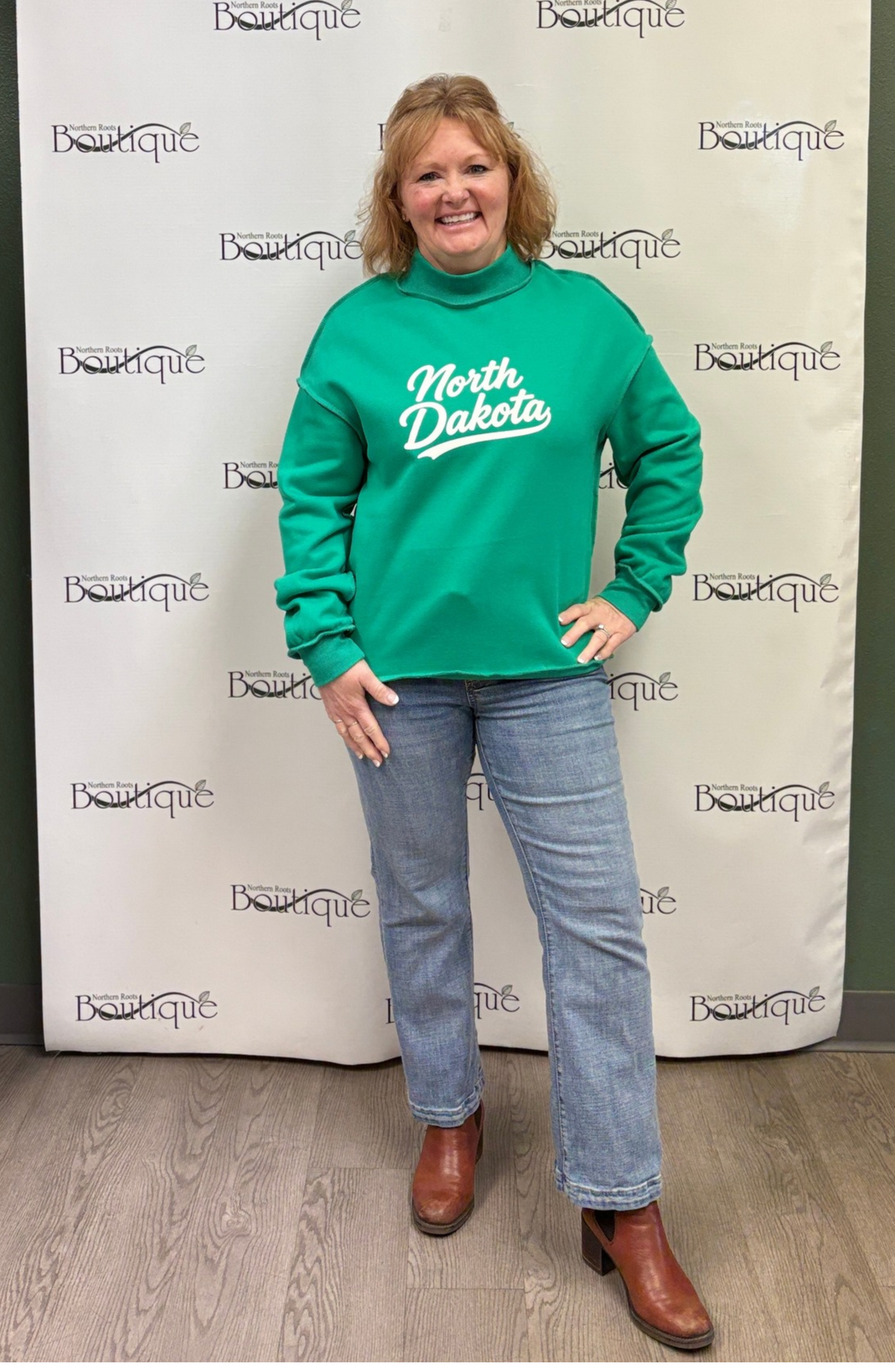 North Dakota Oversize Drop Shoulder Reversible Mock Neck Sweatshirt (black or kelly green)