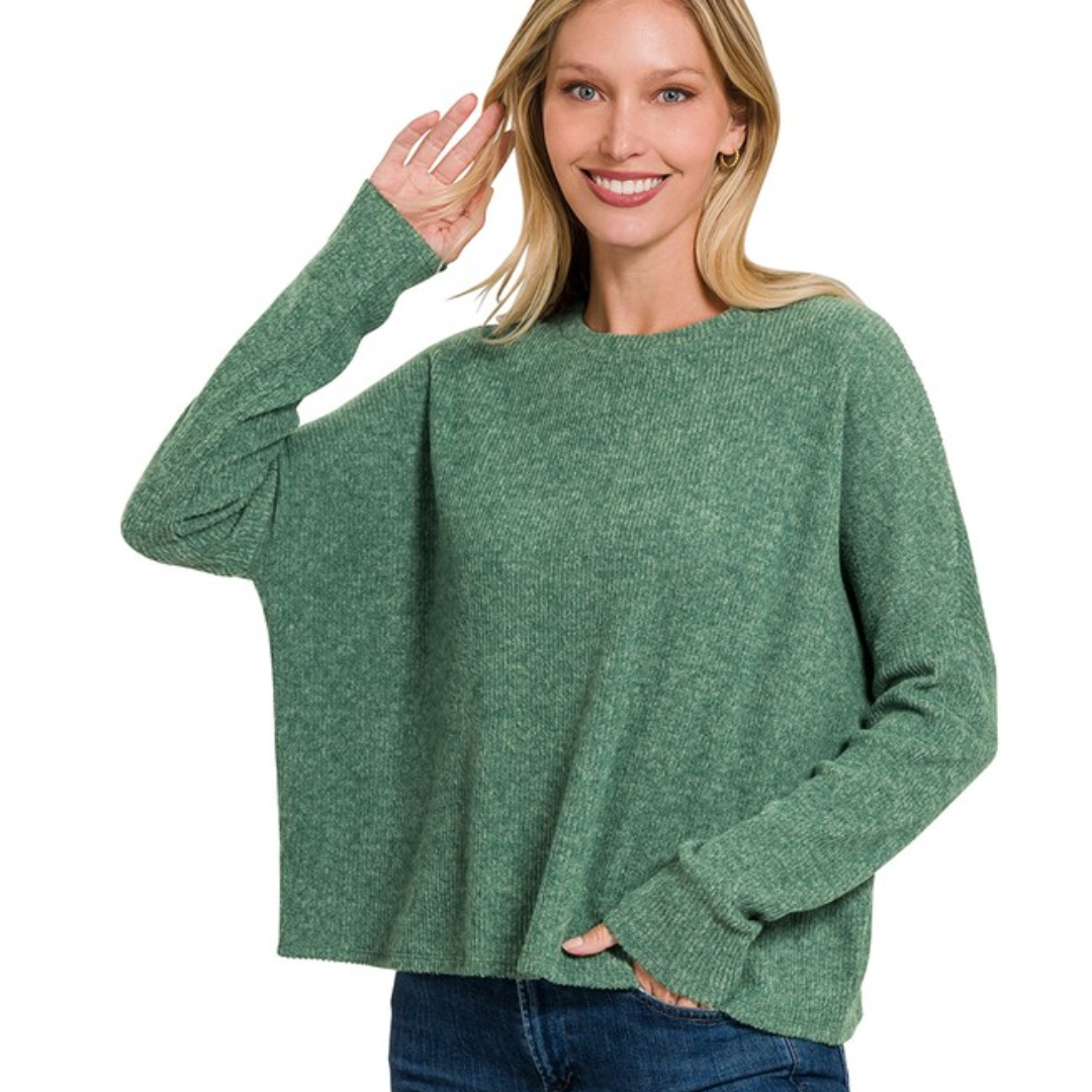 Ribbed Dolman Long Sleeve Sweater with Back Patch