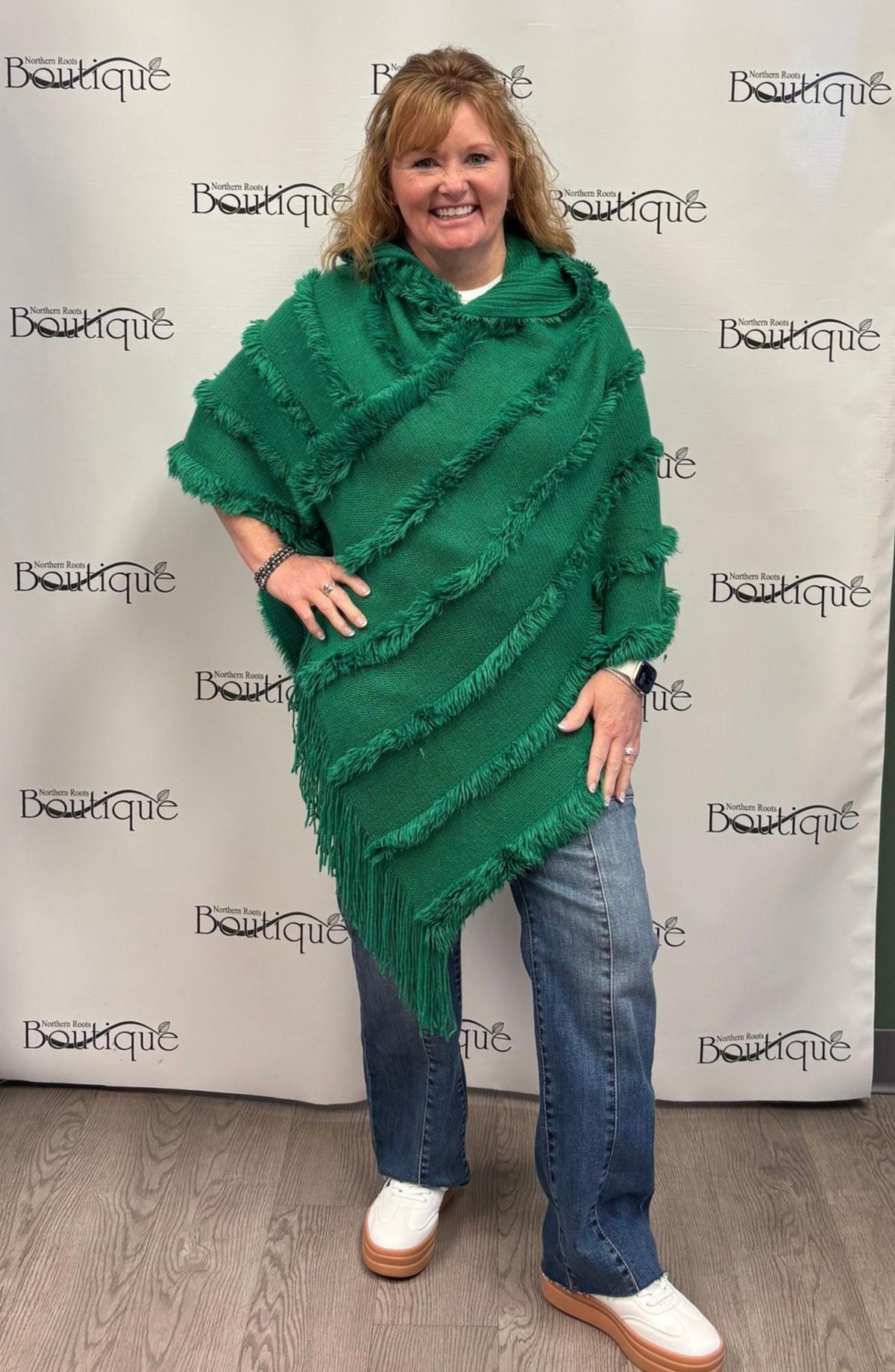 Tassel Trim Shawl Poncho Style with V-Neck and Hood