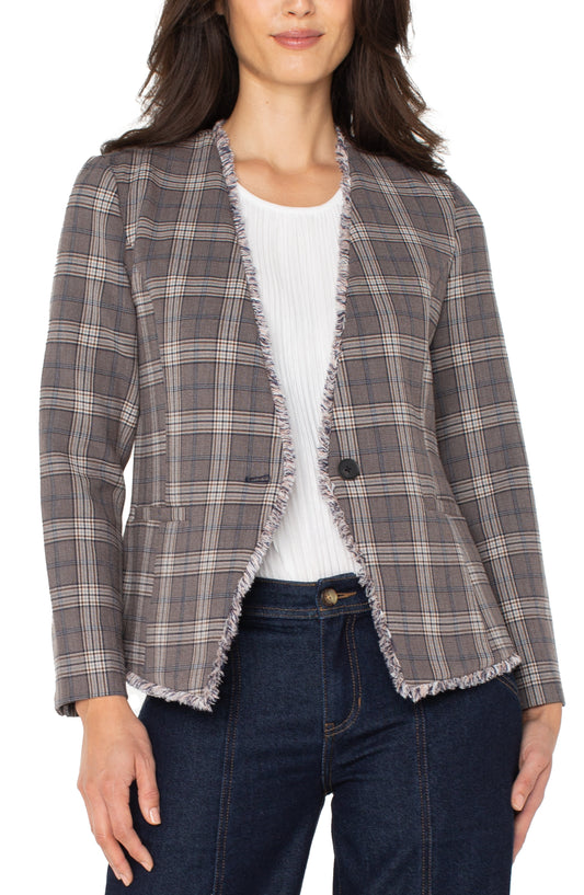 LM1C20TL44-collarless fitted blazer with fray-front unbuttoned