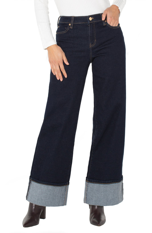 Liverpool Morgan Cuffed Wide Leg (30" inseam) (Indigo Rinse)